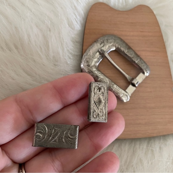 Vintage Silver Engraved Belt Buckle Set Parts only main image 7